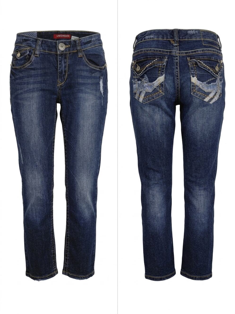Unionbay Dark Wash Blue Distressed Stretch Cropped Jeans Women Size 5